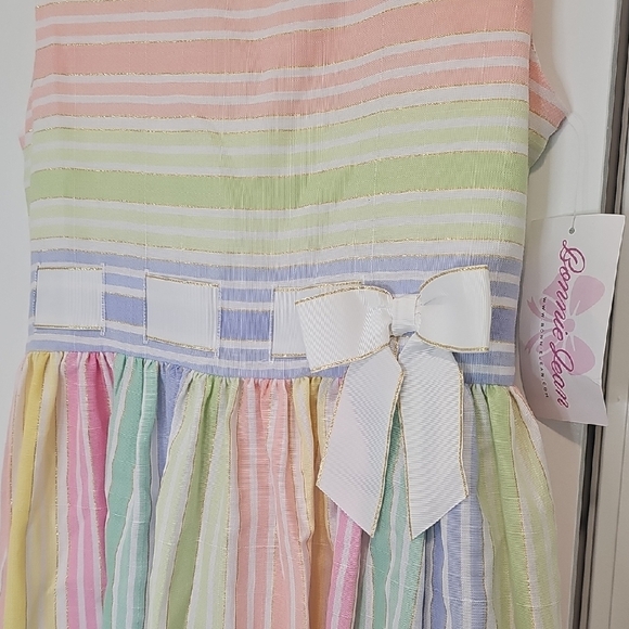 Bonnie Jean Gird Pastel Striped Dress with Bow Size 16 - Picture 5 of 8